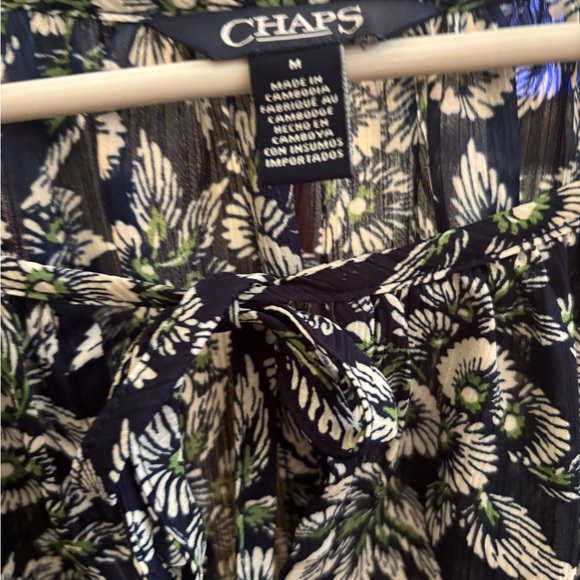 Chaps Navy, Green, and White Floral Blouse, Like New - Picture 2 of 2